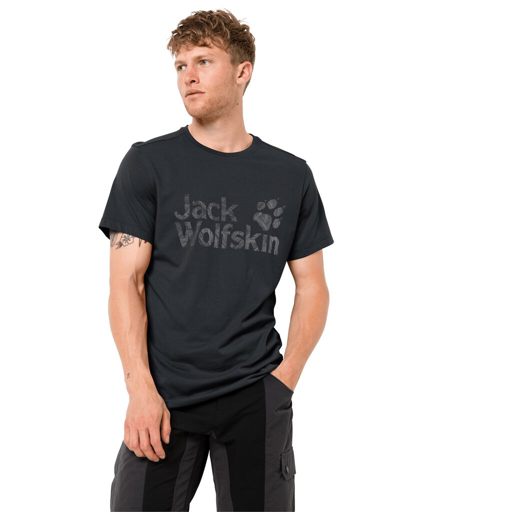 Jack Wolfskin BRAND LOGO Haut Homme Noir - MAYWKCI-76